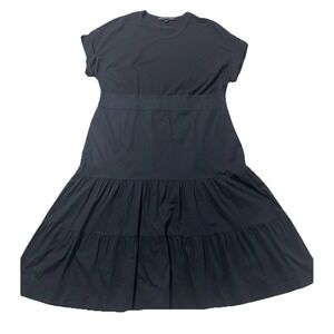 Veronica Beard Jeans Trail Tiered Midi Dress Black Stretch Cotton XXL No Belt